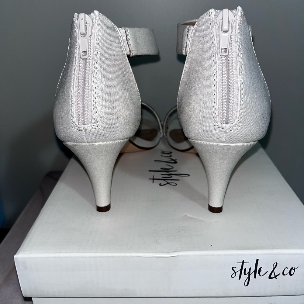 Silver white wedding shoes, worn once.